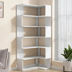 Irregular White L-shaped Wood Open Back Corner Bookcase