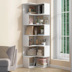 Irregular White L-shaped Wood Open Back Corner Bookcase