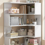Irregular White L-shaped Wood Open Back Corner Bookcase