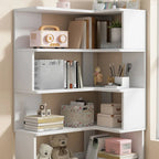 Irregular White L-shaped Wood Open Back Corner Bookcase