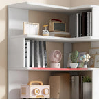 Irregular White L-shaped Wood Open Back Corner Bookcase