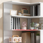 Irregular White L-shaped Wood Open Back Corner Bookcase