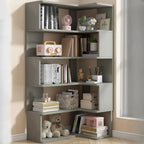 Irregular White L-shaped Wood Open Back Corner Bookcase