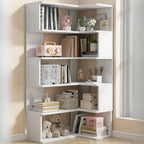 Irregular White L-shaped Wood Open Back Corner Bookcase