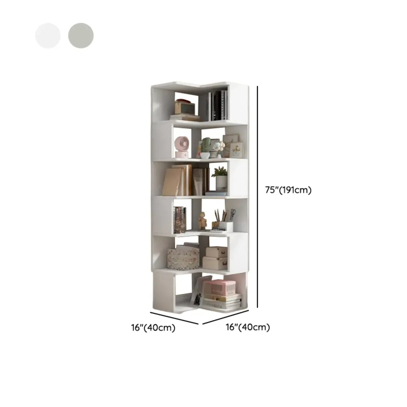 Irregular White L-shaped Wood Open Back Corner Bookcase