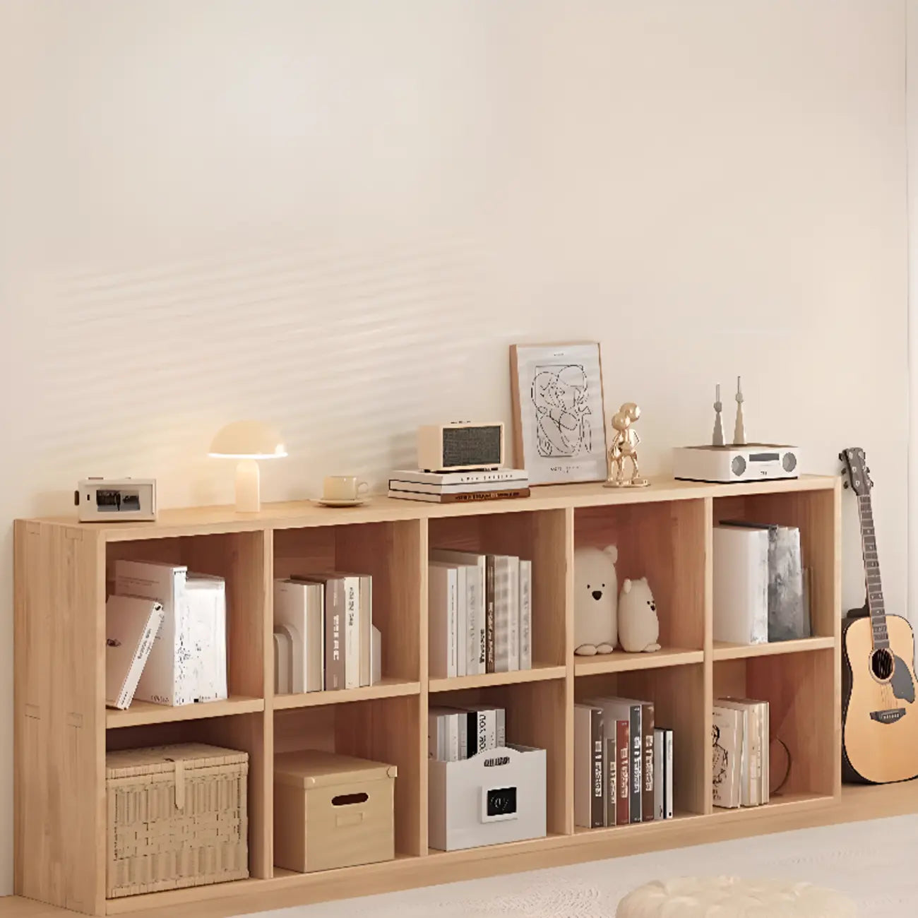 Natural Finish Wooden Storage Simple Narrow Bookcase