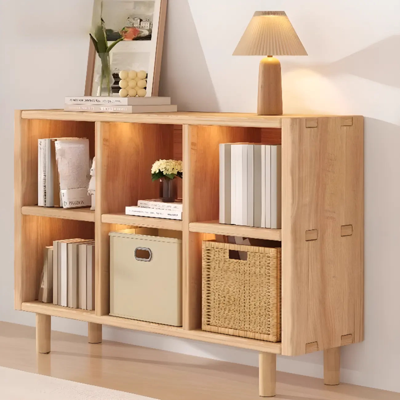 Natural Finish Wooden Storage Simple Narrow Bookcase