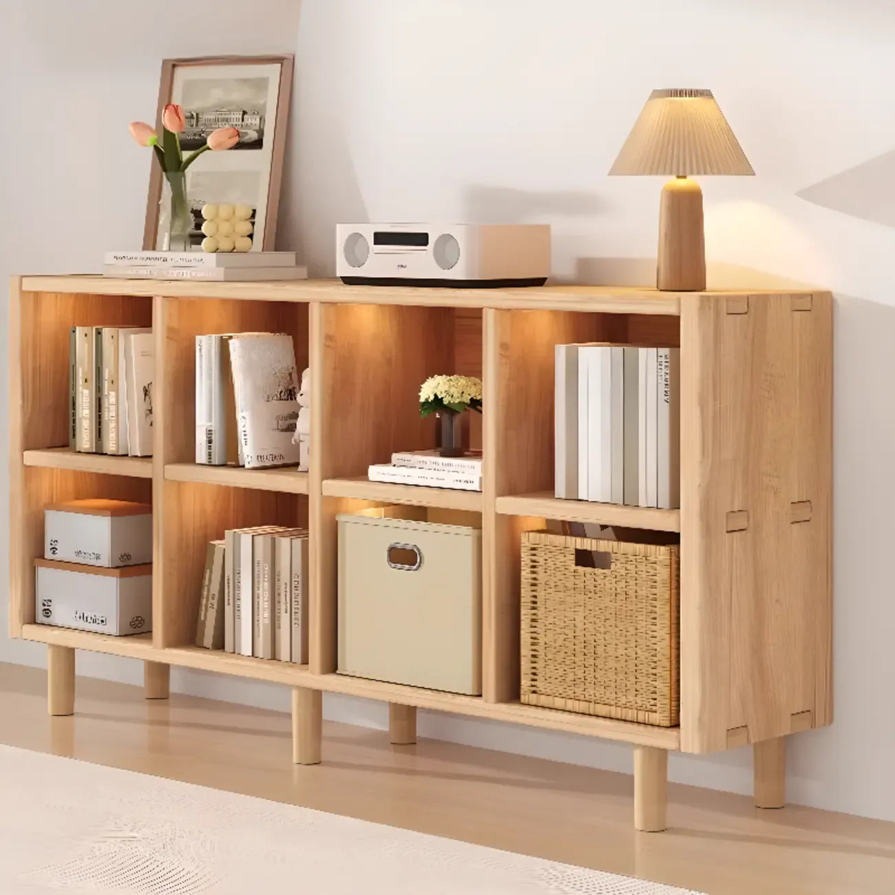 Natural Finish Wooden Storage Simple Narrow Bookcase