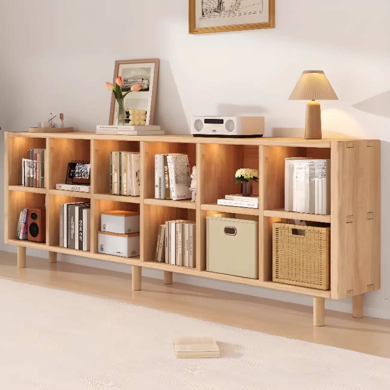 Natural Finish Wooden Storage Simple Narrow Bookcase