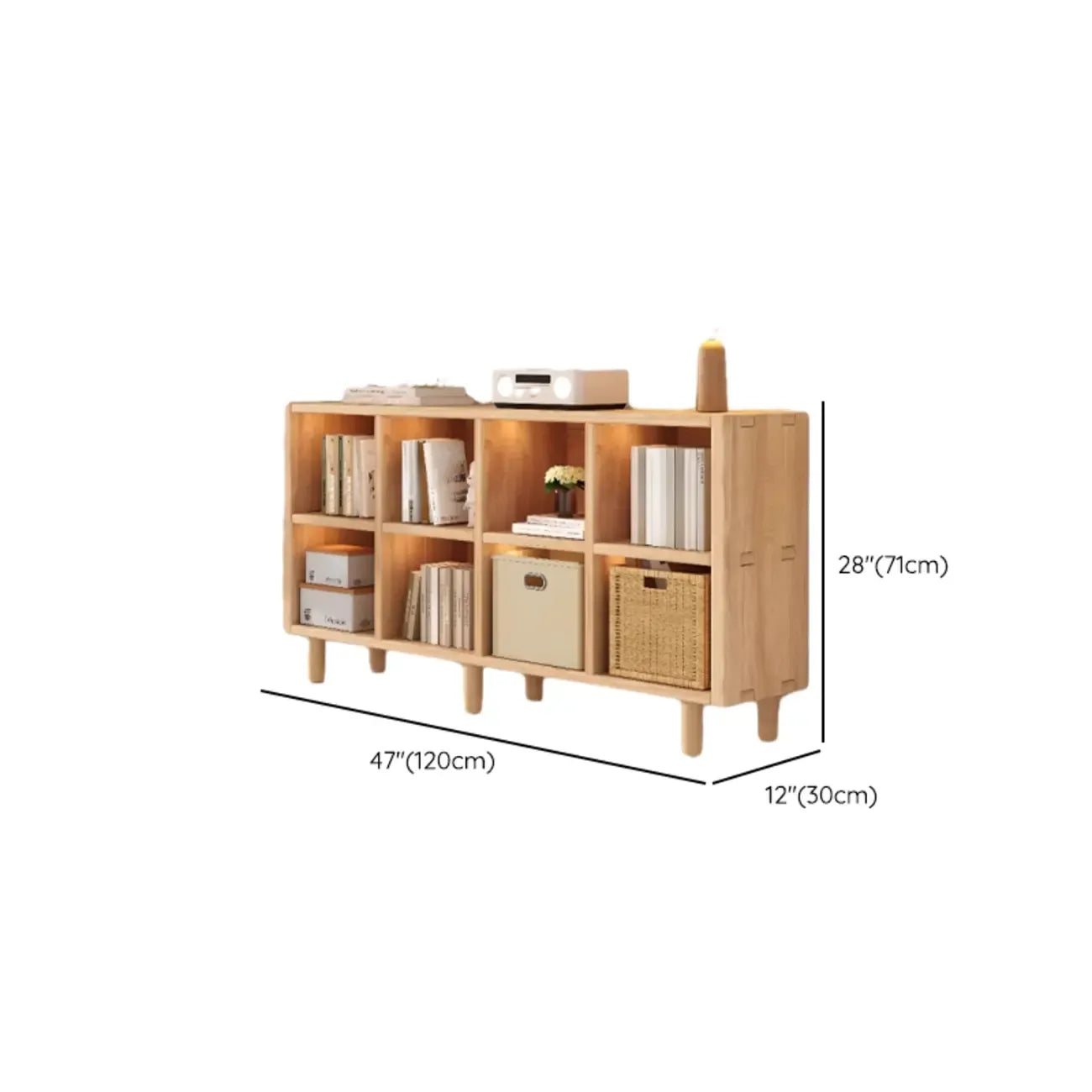 Natural Finish Wooden Storage Simple Narrow Bookcase