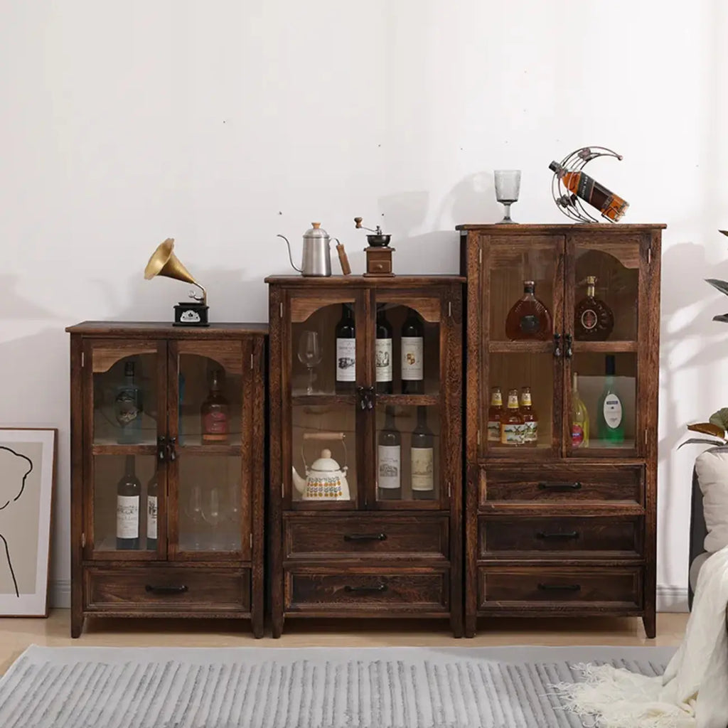 Traditional Espresso Wood China Cabinet with Glass Doors