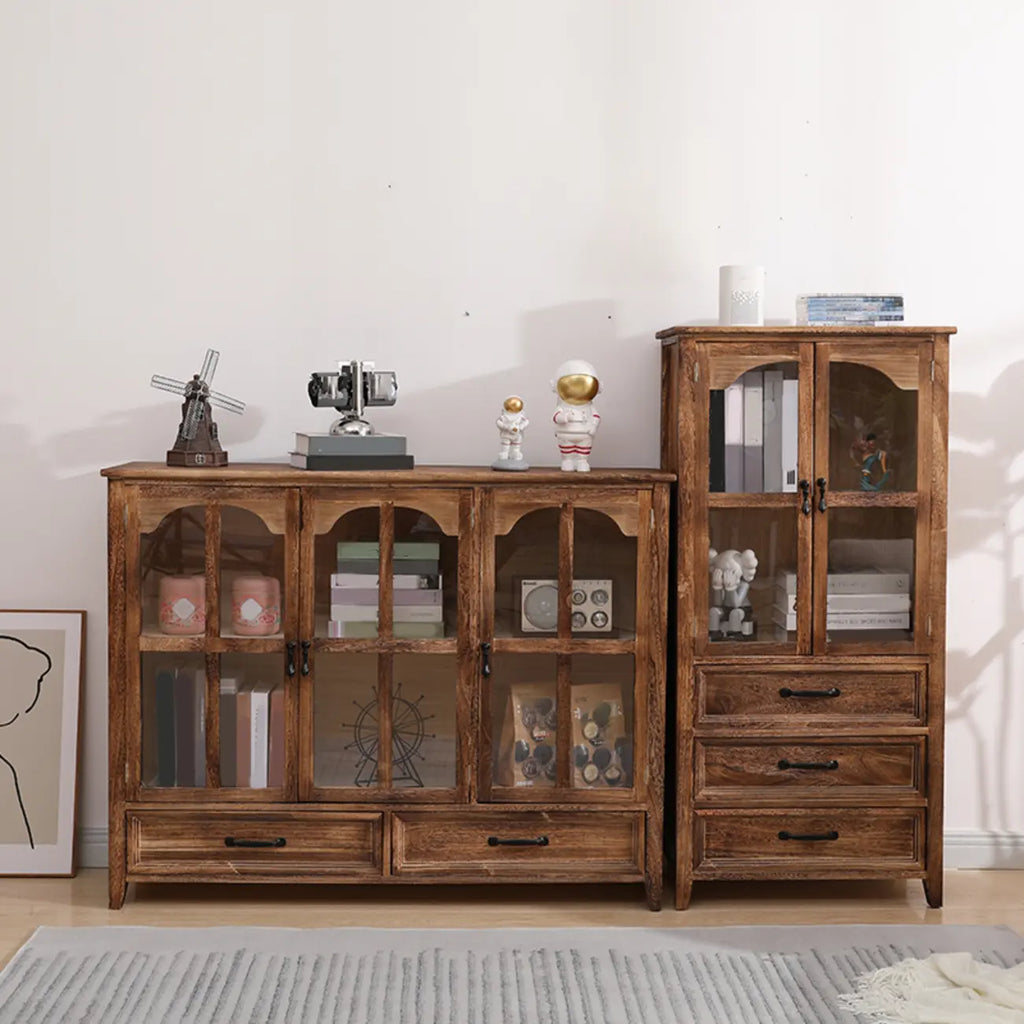 Traditional Espresso Wood China Cabinet with Glass Doors