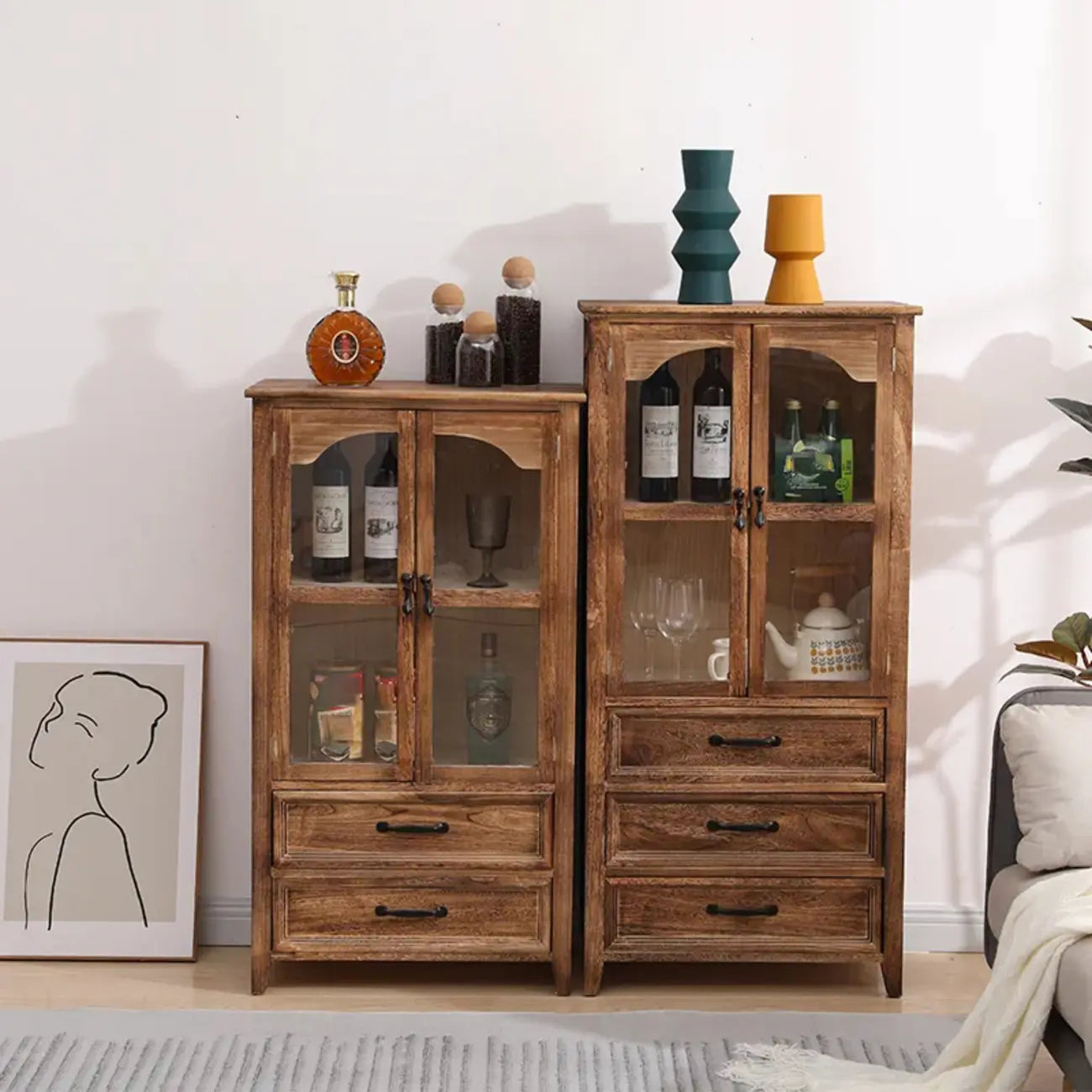 Traditional Espresso Wood China Cabinet with Glass Doors