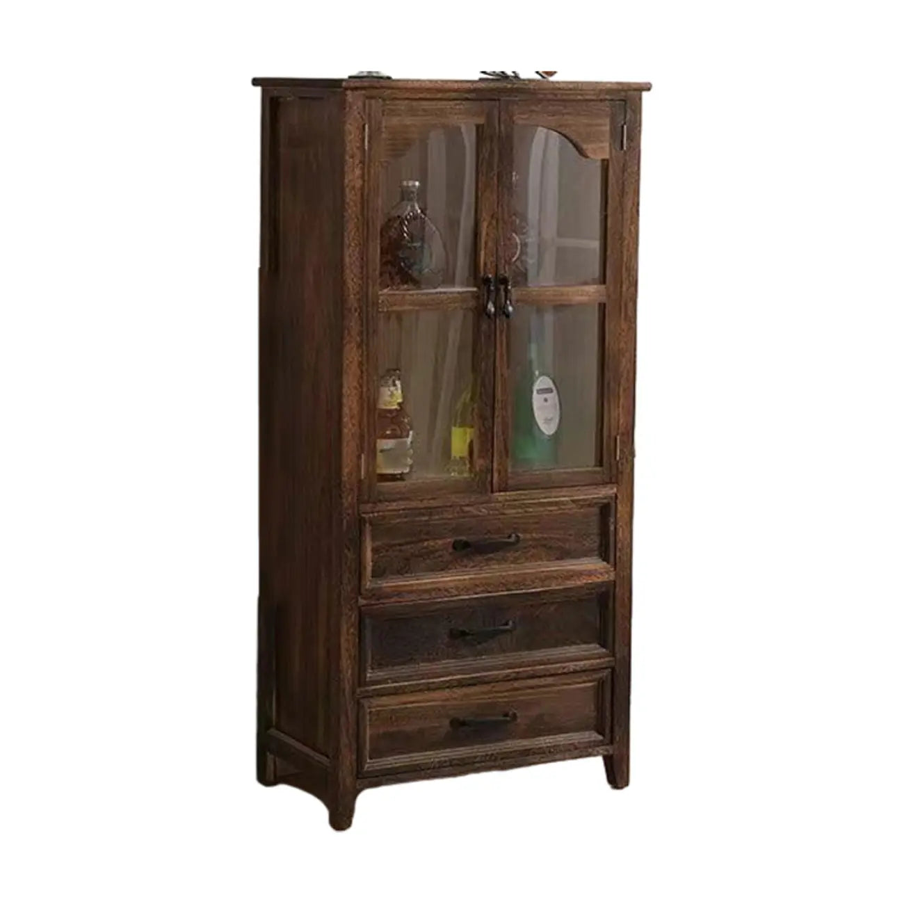 Traditional Espresso Wood China Cabinet with Glass Doors