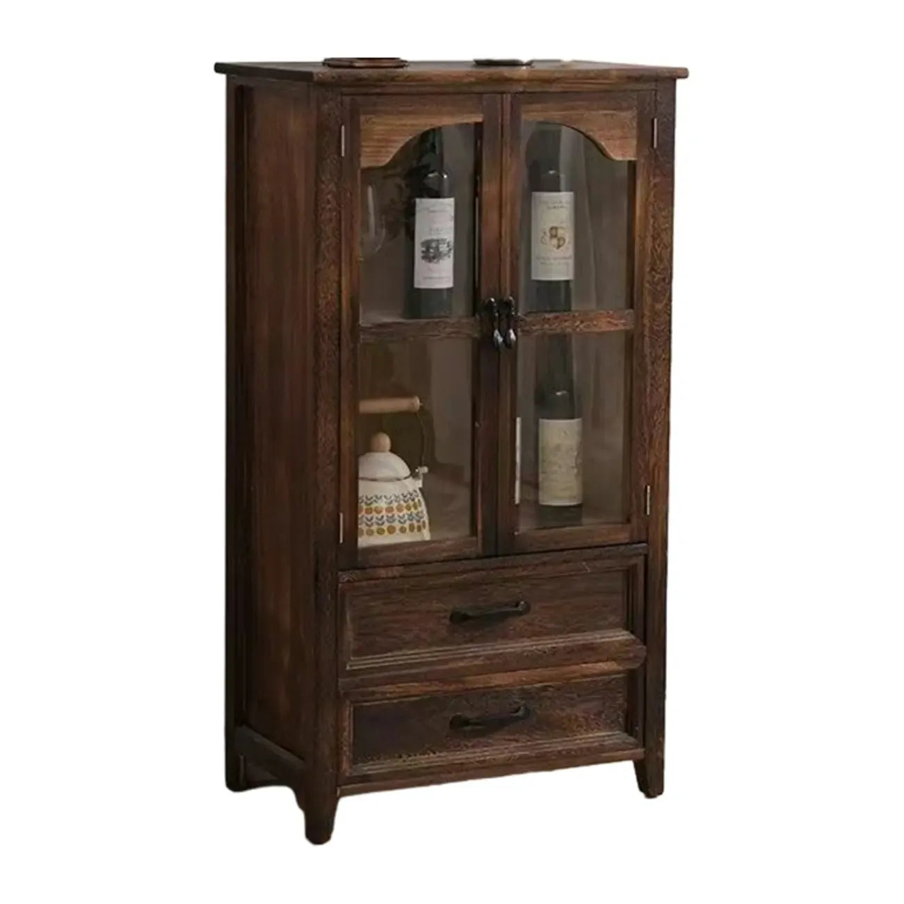 Traditional Espresso Wood China Cabinet with Glass Doors