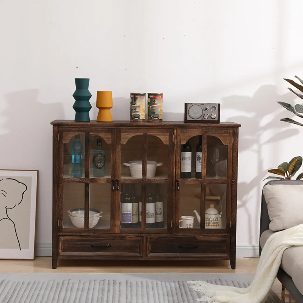 Traditional Espresso Wood China Cabinet with Glass Doors