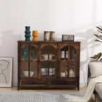 Traditional Espresso Wood China Cabinet with Glass Doors