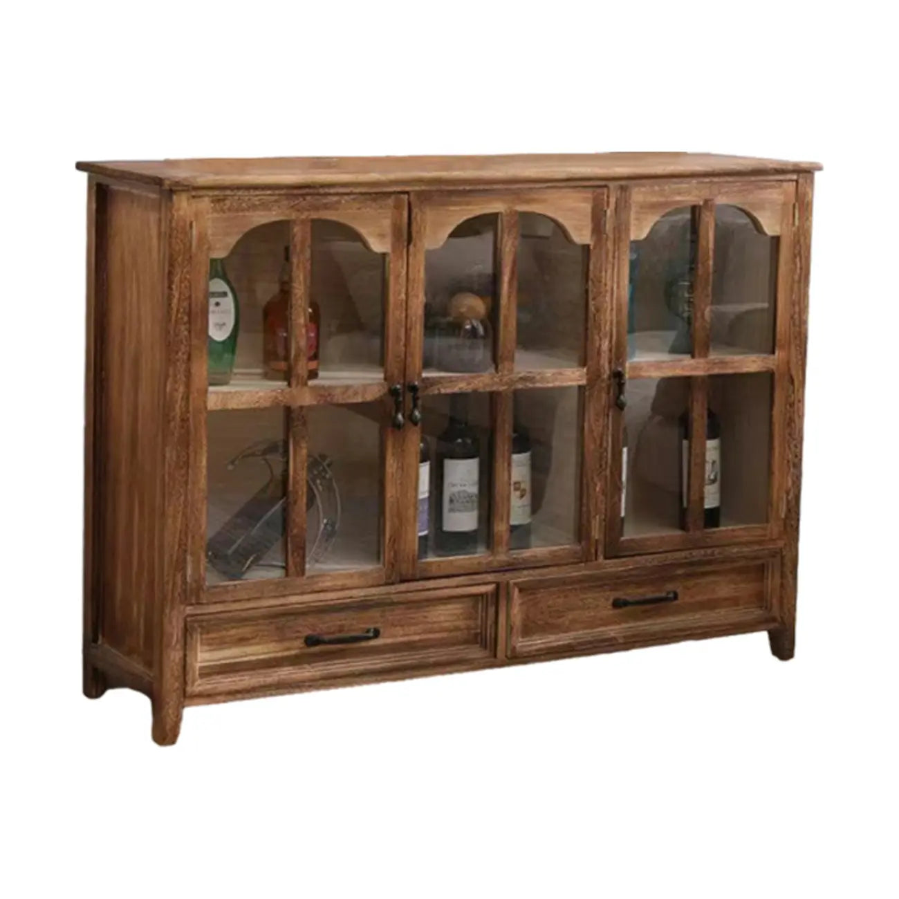 Traditional Espresso Wood China Cabinet with Glass Doors