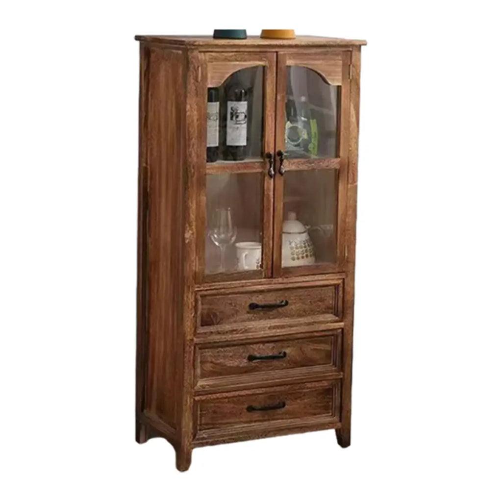 Traditional Espresso Wood China Cabinet with Glass Doors
