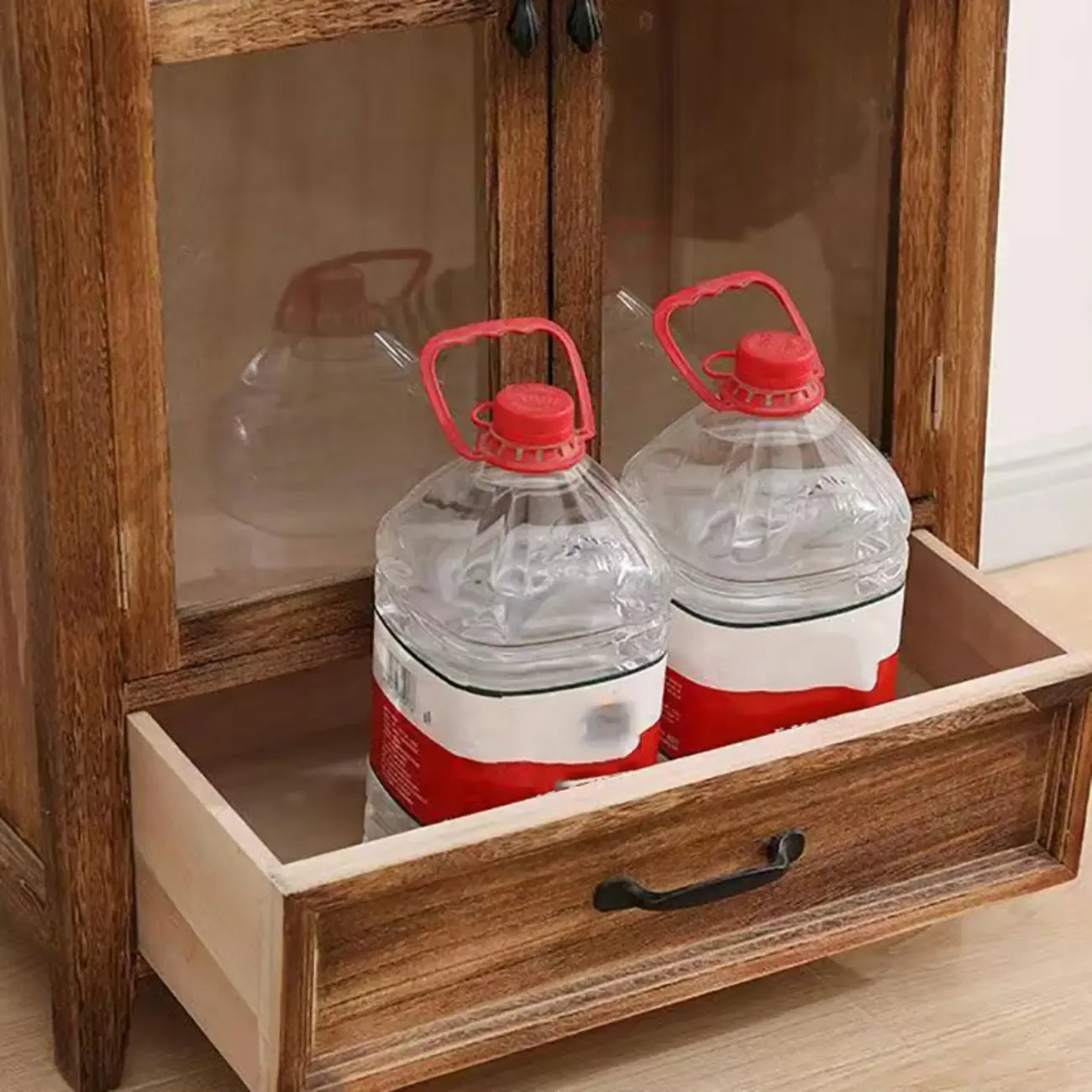 Traditional Espresso Wood China Cabinet with Glass Doors