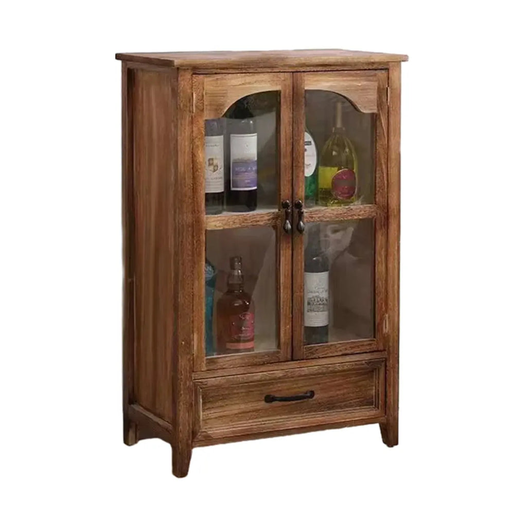 Traditional Espresso Wood China Cabinet with Glass Doors