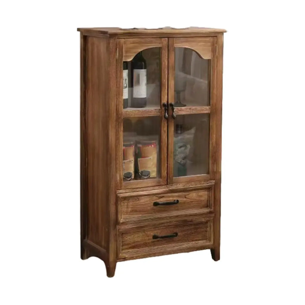 Traditional Espresso Wood China Cabinet with Glass Doors