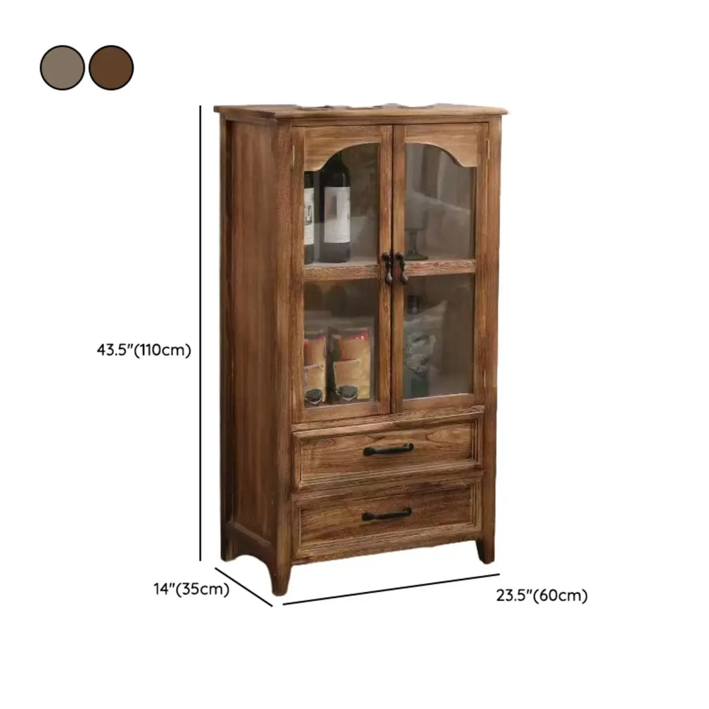 Traditional Espresso Wood China Cabinet with Glass Doors