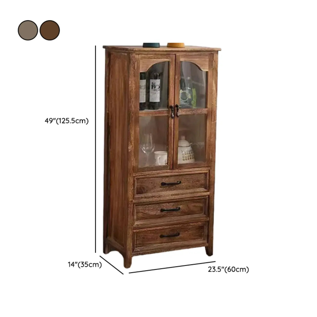 Traditional Espresso Wood China Cabinet with Glass Doors