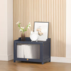 Vertical Bamboo Cabinet Glass Doors Bookcase Grey