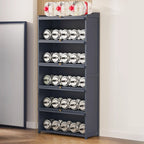 Vertical Bamboo Cabinet Glass Doors Bookcase Grey