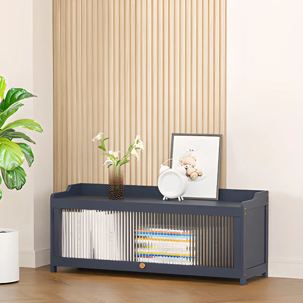 Vertical Bamboo Cabinet Glass Doors Bookcase Grey