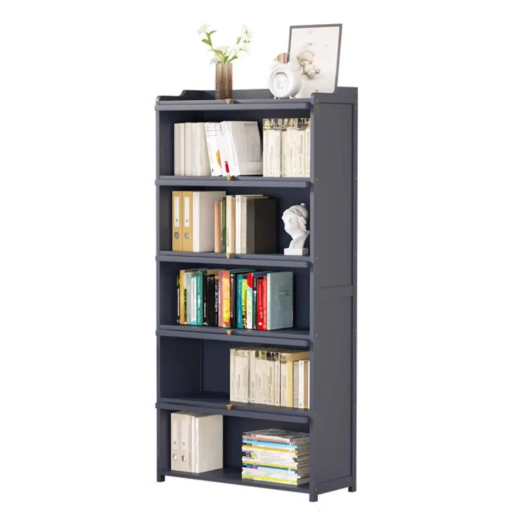 Vertical Bamboo Cabinet Glass Doors Bookcase Grey