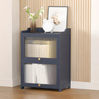 Vertical Bamboo Cabinet Glass Doors Bookcase Grey