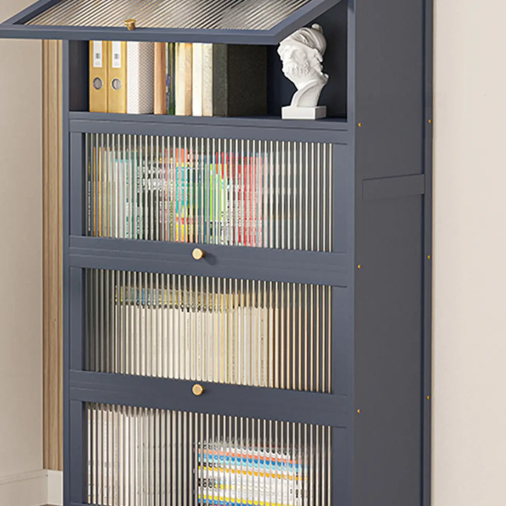 Vertical Bamboo Cabinet Glass Doors Bookcase Grey