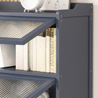 Vertical Bamboo Cabinet Glass Doors Bookcase Grey