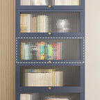 Vertical Bamboo Cabinet Glass Doors Bookcase Grey