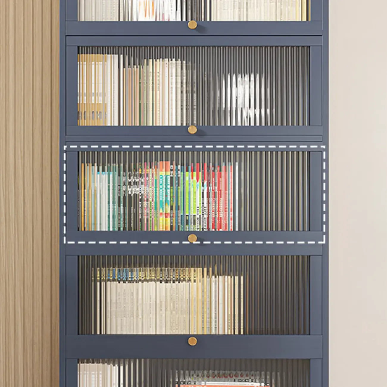 Vertical Bamboo Cabinet Glass Doors Bookcase Grey