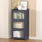 Vertical Bamboo Cabinet Glass Doors Bookcase Grey