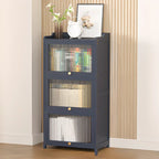 Vertical Bamboo Cabinet Glass Doors Bookcase Grey