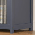 Vertical Bamboo Cabinet Glass Doors Bookcase Grey