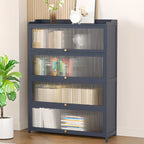 Vertical Bamboo Cabinet Glass Doors Bookcase Grey