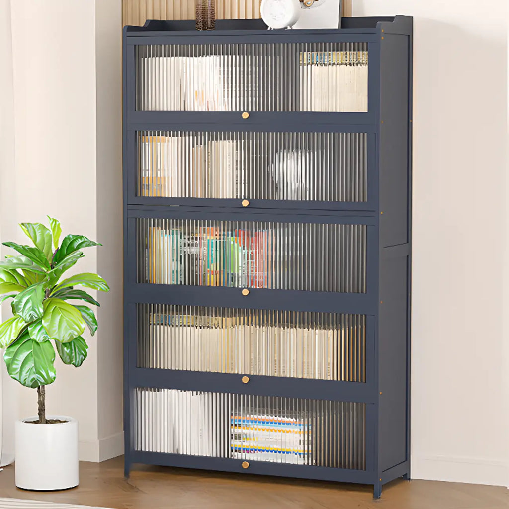 Vertical Bamboo Cabinet Glass Doors Bookcase Grey