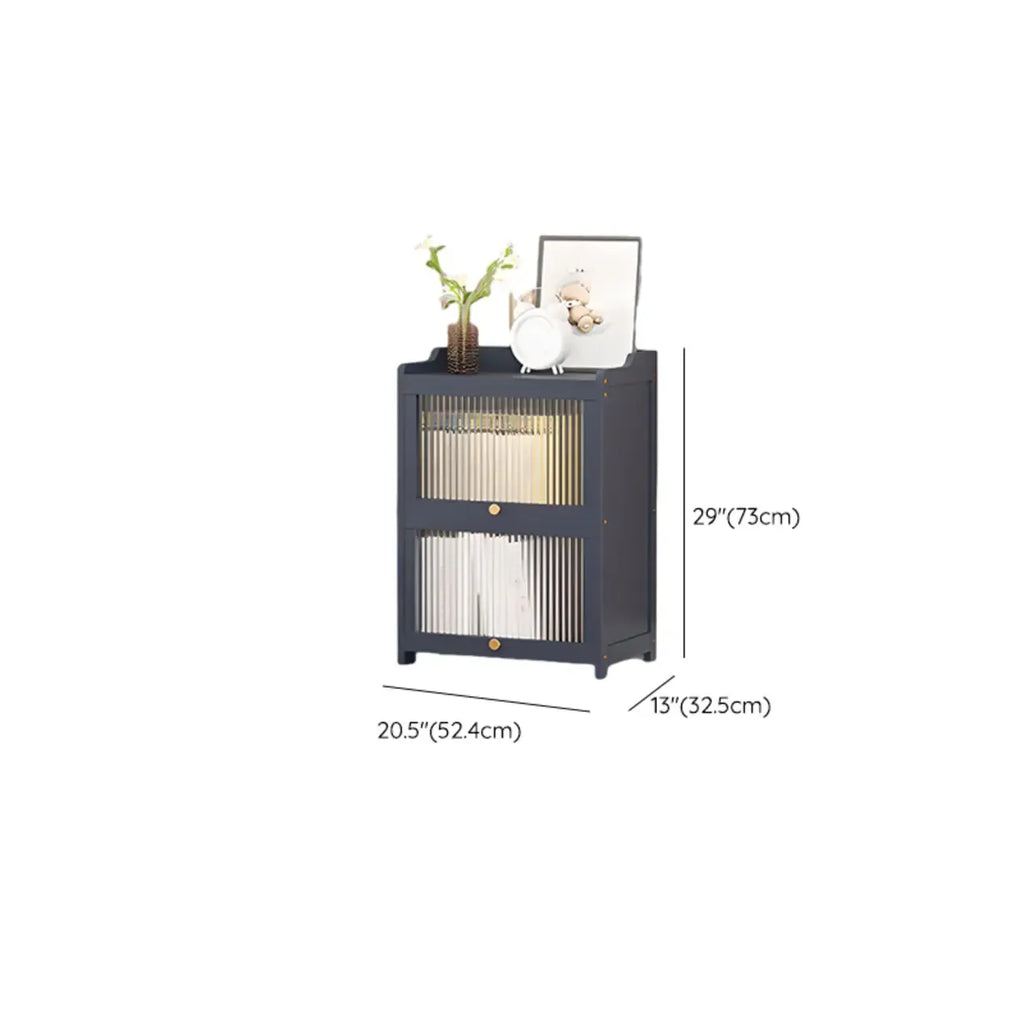Vertical Bamboo Cabinet Glass Doors Bookcase Grey