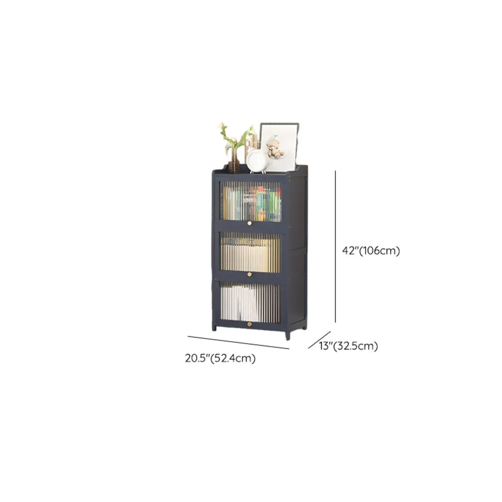 Vertical Bamboo Cabinet Glass Doors Bookcase Grey