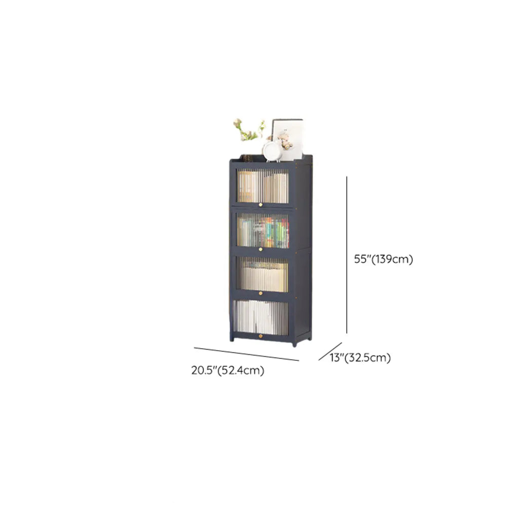 Vertical Bamboo Cabinet Glass Doors Bookcase Grey