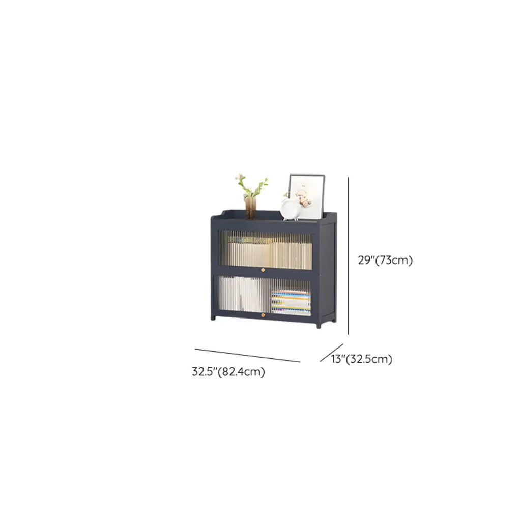 Vertical Bamboo Cabinet Glass Doors Bookcase Grey