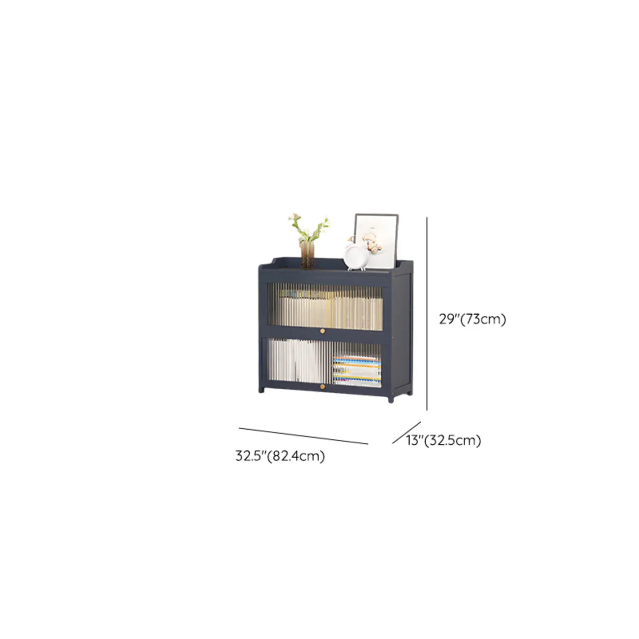 Vertical Bamboo Cabinet Glass Doors Bookcase Grey