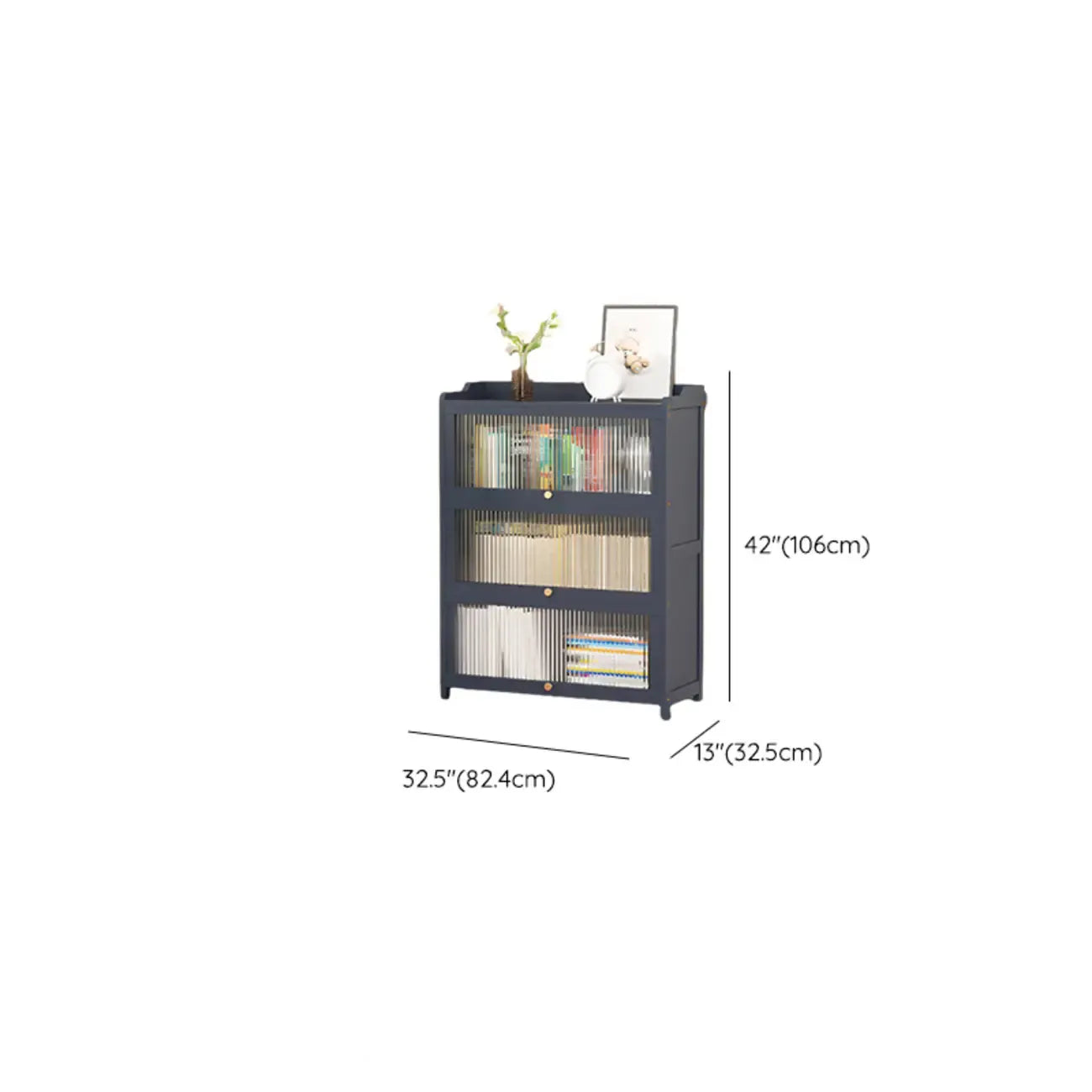 Vertical Bamboo Cabinet Glass Doors Bookcase Grey