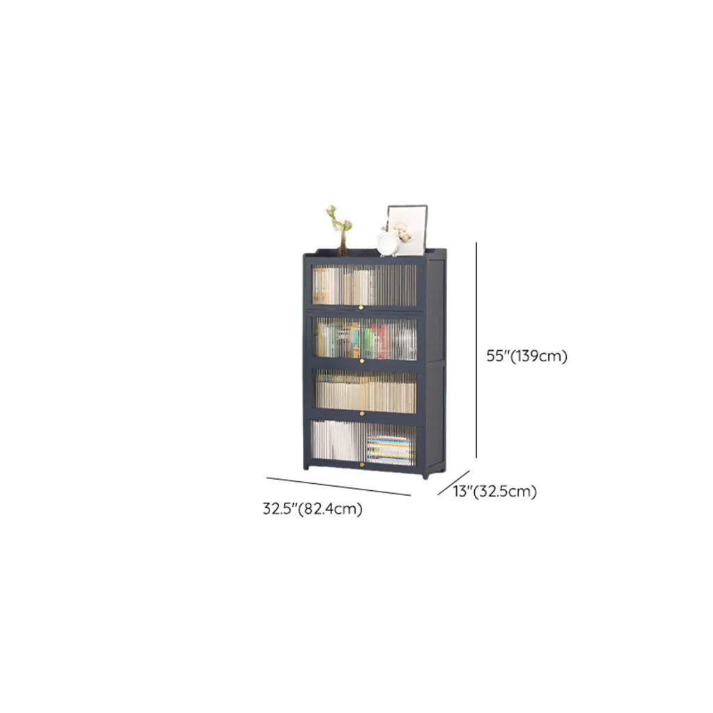 Vertical Bamboo Cabinet Glass Doors Bookcase Grey