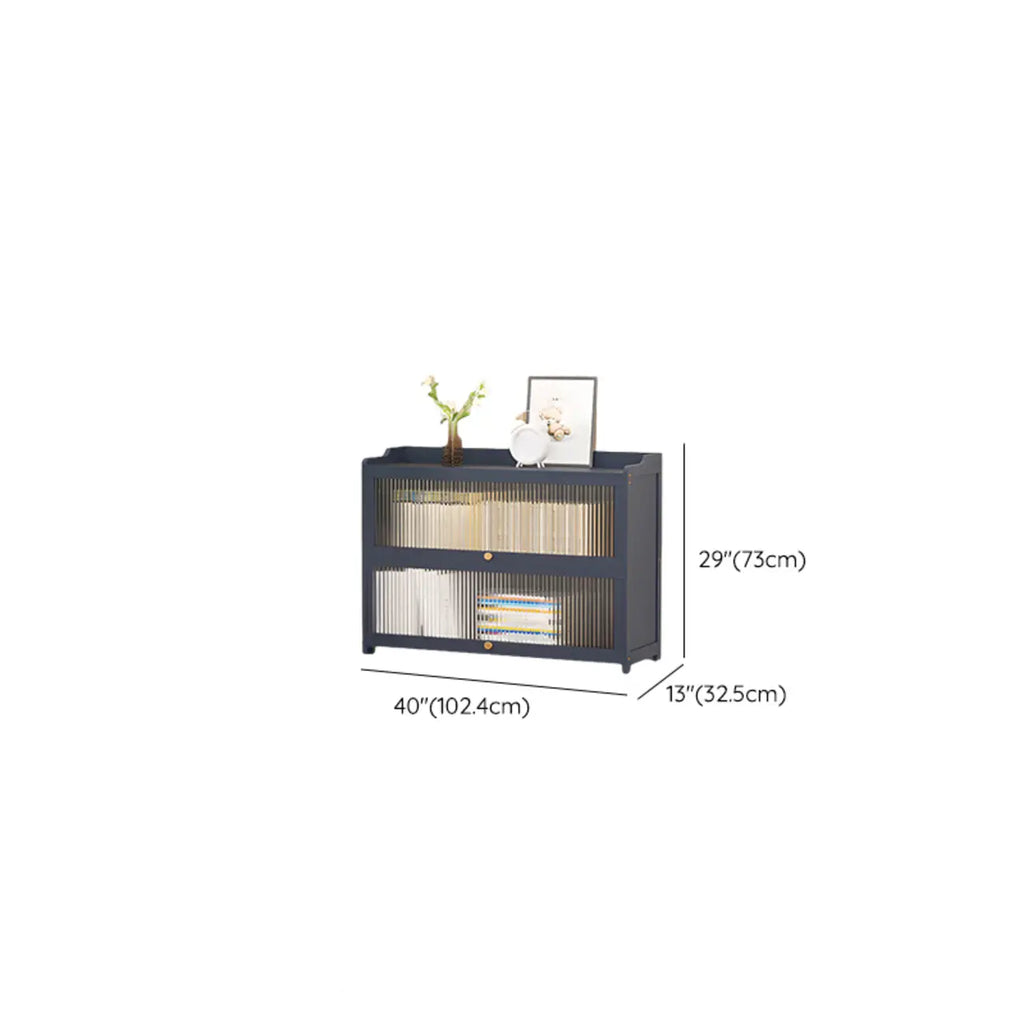 Vertical Bamboo Cabinet Glass Doors Bookcase Grey